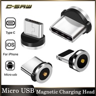 C-SAW 1pc Round Magnetic Cable Charging Head Plug Fast Charging Adapter/Interface Type C Micro USB C Lightning Magnet Plugs for Android IOS iPhone Smartphone