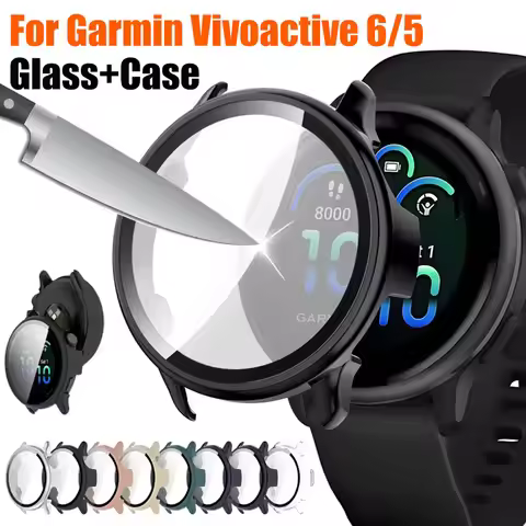 Tempered Glass+Case For Garmin Vivoactive 6 PC Screen Protector All-around Bumper Protective Cover F