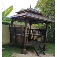 Gazebo 6x6 with Seat Cengal Wood Pondok Kayu Handmade Outdoor Garden Yard Staircase Taman Bunga Paga