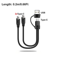20cm 1 to 2 Out Dual USB C Charging Cord Short USB Type C to Type C Splitter Cable Portable Multi US