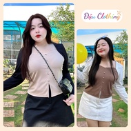 Women's big-size t-shirt with long sleeves, square neck, stylized faux buttons, made of high-quality