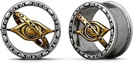 Celestial Eye Double Flare Ear Tunnels – Astrological Orbit Plugs with Gothic Symbols, Steampunk Gau