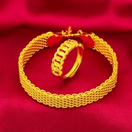 2 In 1 Set Original 916 Gold Singapore Bracelet Men for Adjustable Open Ring Bangles for Men Atmospheric Bracelet