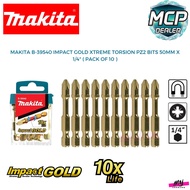 MAKITA B-39540 PZ.2 x 50mm 1/4'' Hex Shank Impact Gold Torsion Phillips Magnetic Screwdriver Bits ( 