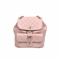 Chanel Duma 抽繩口蓋後背包 單口袋 粉色 牛皮 晶片開 金扣 24P 大號