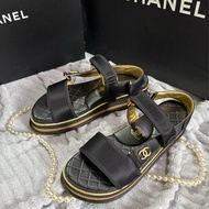 誠可議價 香奈兒黑金運動涼鞋