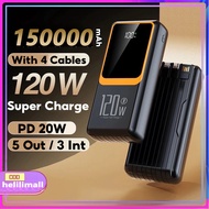 Powerbank 150000mAh 120W Super Fast Charge With 4 Cable Power Bank LED Display Big Battery Fast Char