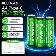PUJIMAX AA Battery Type-C Direct Charge 3400mWh 1.5V Li-ion Rechargeable for Gamepad VR Toy Remote