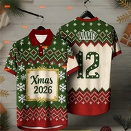 (Free custom name and number) 2026 NEW Merry Christmas Retro Collar sleeve Jersey CHRISTMAS Baju Chr