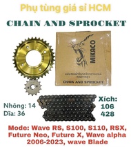 [TRỌN BỘ] Nhông sên dĩa vàng đen Wave RS S100 S110 RSX Blade Wave Alpha 2006-2023 Future X Neo Giá S