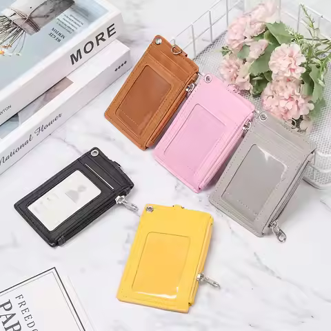 Portable Leather Business ID Card Credit Badge Holder Coin Purse Wallet Keychain
