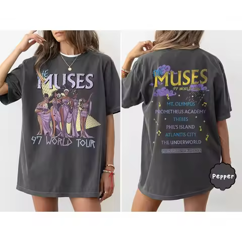 Women Retro Anime Cartoon Tee Summer Hercules The Muses 97 World Tour Comfort Color Shirt Street Ove