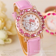 Children Cartoon kt Cat Watch Student with Diamond English Watch Waterproof Large Dial 26.1.30