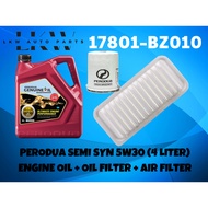 Perodua Semi Synthetic Engine Oil SAE 5W-30 4L+Perodua Oil Filter + Air Filter (Perodua Myvi 1.0 & V