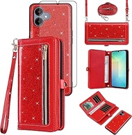 Asuwish Phone Case for Samsung Galaxy A06/A07 Zipper Wallet Cell Cover with Tempered Glass Screen Pr