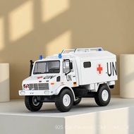 [925HOT]MASDI 1/64Mercedes-Benz Unimog U1300L Rescue RV UN Peacekeeping Force Ambulance Car Model Al