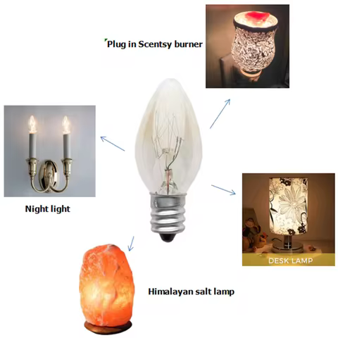 6 Pack Small Bulbs 7W/10W/15W E12 E14 Screw 110V/ 230V Replacement for Salt Lamp,Plug-In Scentsy Wax