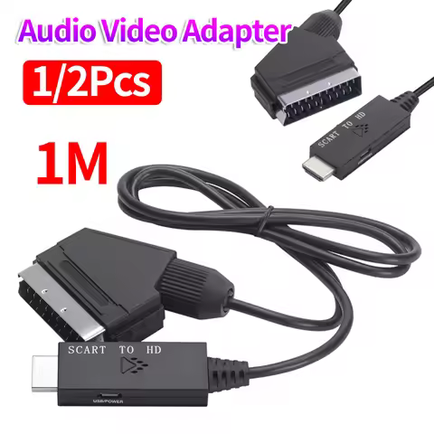 1/2Pcs Audio Video Adapter Scart To HDMI-compatible 1080P Video Converter Adapter DC 5V Micro USB Ca