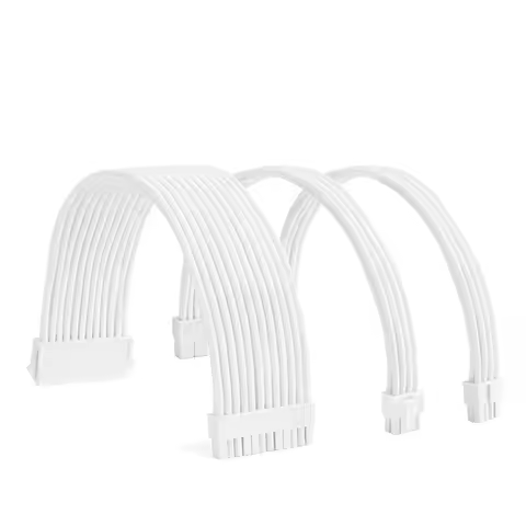 FormulaMod All White PSU Extension Cable Kit , Solid Color Cable Solid Combo 300mm ATX24Pin PCI-E8Pi