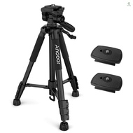 Andoer TTT-663N 57.5inch Travel Lightweight Camera Tripod Stand Phone Tripod for DSLR SLR Camcorder Photography Video Shooting with Carry Bag Phone Clamp 2pcs Extra Quick Release P