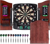 Electronic Dart Board with Wooden Door, Electric Dartboard with Heckler & Light Effects, Digital Sof