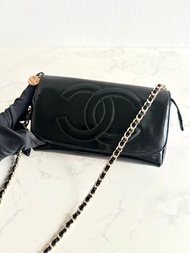 稀有中古包 Chanel 黑金色連鏡子斜背包 單肩包 側背包 古董包