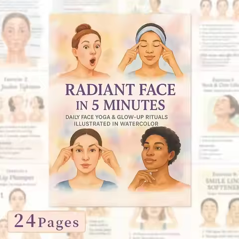Radiant Face in 5 Minutes Facial Yoga Guide Book Daily Face Yoga & Glow-up Rituals Illustrated In Wa