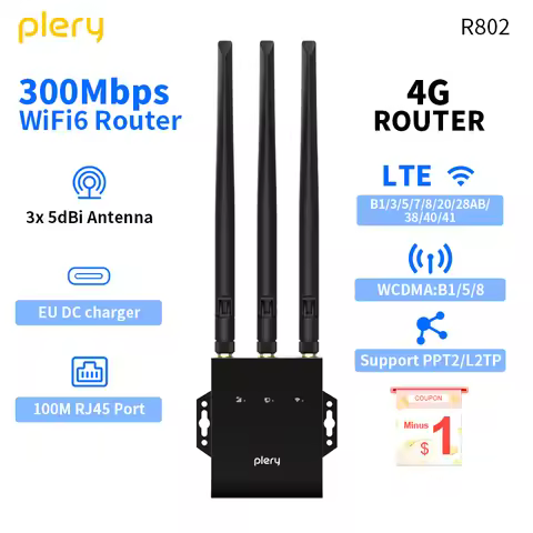 PLERY 300Mbps 4G LTE Router CAT.4 2.4G WiFi6 Routers Portable Internet Device Nano SIM Card LAN/WAN 