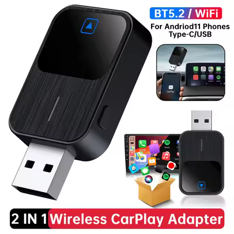 1-2PCS Wireless Android Auto CarPlay Adapter USB Dongle 2 in 1 Fast Stable Connection Adapter Blueto