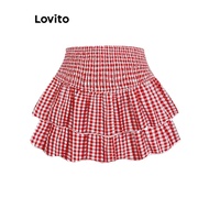(Trendy) Lovito Cute Skirts Gingham Plate Buckle Skirt for Women L110AD476