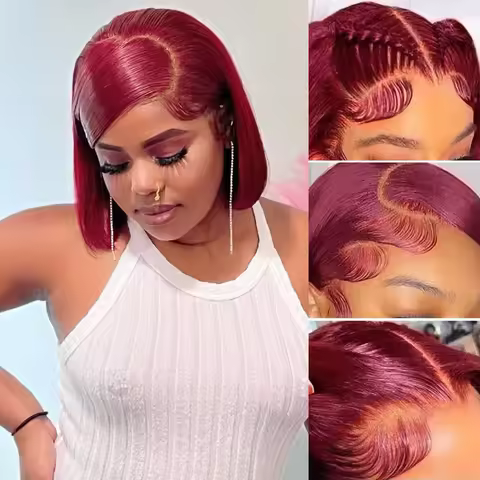Human Hair Straight Bob Wigs 100% Human Hair 99J Burgundy Color Glueless Bob Wig Bob Wig Brazilian S