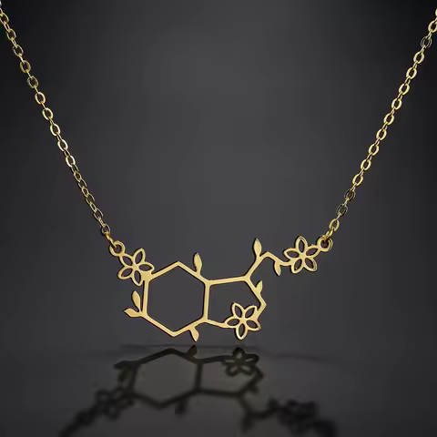 Kinitial Stainless Steel Serotonin Molecule Chemistry Polygon Pendant Necklace For Women Happy Hormo
