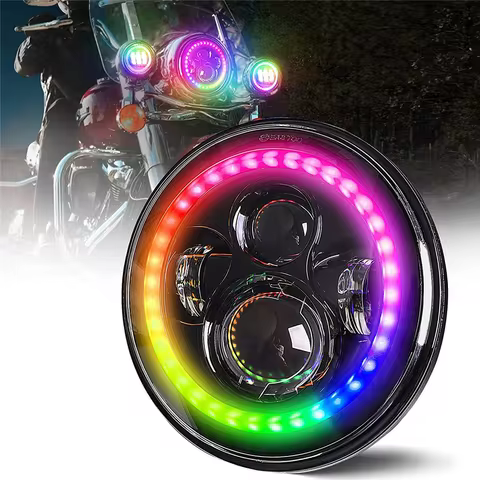 Halo 7Inch Round Led Headlight RGB Bluetooth App Controlled 7'' For Harley Davidson Touring Fat Boy 
