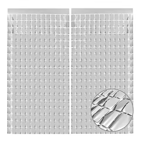 Silver Shimmer Wall Backdrop, Square Backdrop Curtain, 2Pcs 3.3x6.6 Feet Silver Streamer Backdrop fo