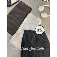 Oro Pants Stripe Mangko Premium Semi-Wool Material Loose Pants High Waist