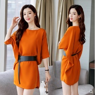 Alibaba Official Store 1688 Clearing Sale Womens Dress round Neck Batwing Sleeve Commute Style Korea