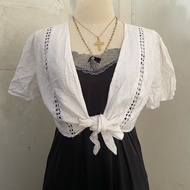 White Perforated Coat: y2k Hippie Fairy Kokate Emo Boho Style Secondhand Clothes Forward