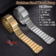 18/20mm 1-bead Vintage Stainless Steel Watchband for Casio F-91W SGW400 F84 F105/108 A158W A168 AE12