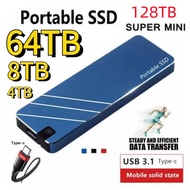 128TB Portable SSD Mini High Speed 64TB 32TB  16TB 4TB 2TB Hard Disks Type-C USB3.1 Mobile Solid Sta