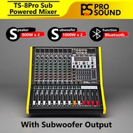 PS Pro Sound TS-8Pro 8ch Powered Mixer w Subwoofer Output & Bluetooth/USB 2x800W Top + 2x1000W Sub
