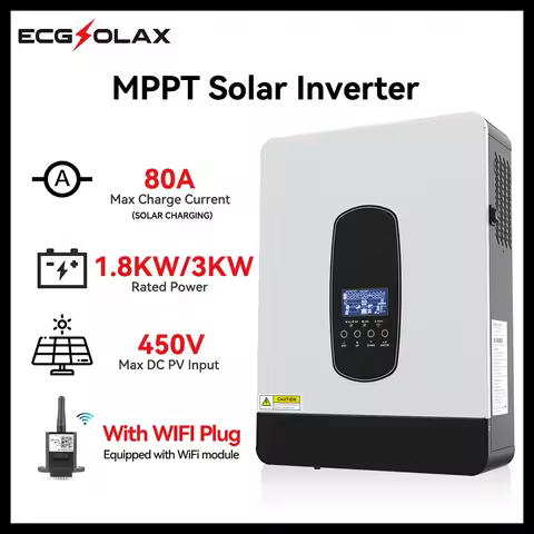 ECGSOLAX 3KW 1.8KW Hybrid Solar Inverter Off-Grid Pure Sine Inverter 12V 24V 220V Built in 80A MPPT