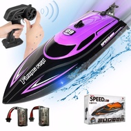 RC Boat with 2 Rechargeable Battery, 20+ MPH Fast Remote Control Boat for Pools and Lakes, 2.4G RC B