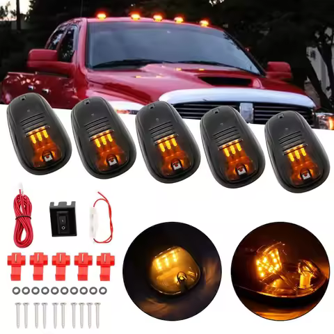 5pcs Amber White LED Cab Roof Top Marker Running Lights For Truck SUV 4x4 Dodge RAM F150 / F250 / F3