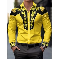 Men's Western Cowboy Shirt Long Sleeve Floral Button Vintage Top Loose Ethnic Shirt Cowboy Shirt Top