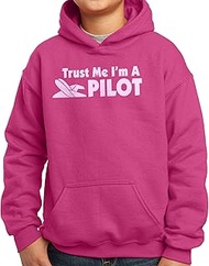 Trust Me I'm A Pilot, Plane Helicopter Kids Hoodie (Pink), 8 Years