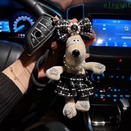 ELEGANT Car Key Ring, Delicate Plush Bow Puppy Keychain, Delicate Checkered Skirt Dog Cartoon Cute C