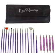 Nail Art Brushes, Dotting Pens Marbling Detailing Painting Striping Tools 20pc Kit Set with Roll-Up 