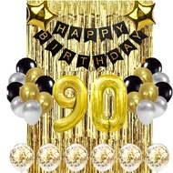 (SG SELLER) 90th Birthday Decorations 90th Birthday Balloon Black and Gold Birthday Decorations Set