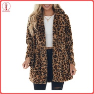 fulaide Imitation Fur Jacket Leopard Print Coat Women’s Fall Winter Thick Plush Leopard Print Long S