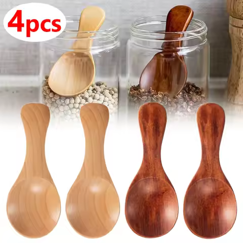 4/2/1pcs Mini Wooden Spoons Kitchen Spice Condiment Spoon Coffee Sugar Teaspoons Kids Short Handle W